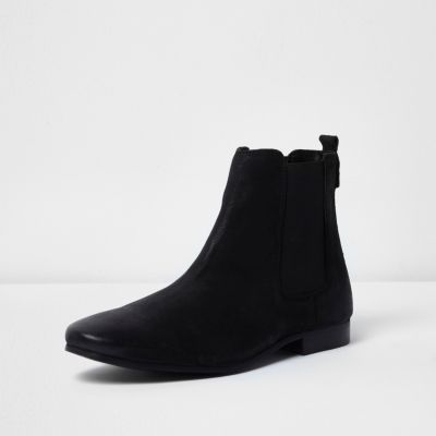 Black nubuck leather Chelsea boots